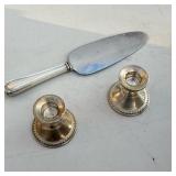 (3pc) Sterling Silver | Including a pair of weighted sterling silver candle stick holders and a silv