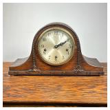 Enfield London Shelf Clock | Enfield Clock Co., London England, curved and beaded wood case, with cl