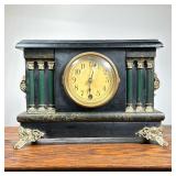 Sessions Mantle Clock | Sessions Wood Mantle clock with Arabic numeral markers, with faux painted ma