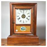 Seth Thomas Shelf Clock | Roman numeral markers with sub-dial of pressed brass, two keys, wooden cas