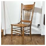 Carved Larkin Style Chair | Carved oak Larkin style dining or side chair with banister back over a c