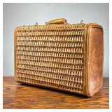 Wicker Storage Basket | Small handled storage basket or carrying case, with fastening hinged lid. - 