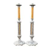 (2pc) Pair of Torchieres | Tall decorative torchiere candle holders. - h. 43 in
