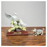 (2pc) Porcelain Figures | Including a Royal Carlton figural group of two birds on a stand, and a poo