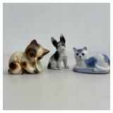 (3pc) Animal Figures | Glazed ceramic / porcelain figures, including two cats and a dog. - h. 3.75 x
