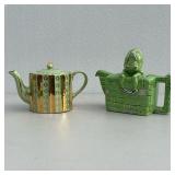 (2pc) English Porcelain Teapots | Including a green and gilt Price Bros. teapot made in England with