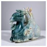 CHINESE CARVED JADE MYTHICAL FIGURE | Jade or Serpentine stone, a winged deer carved with rings, no 