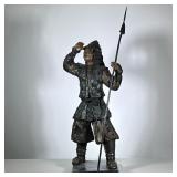 Monumental 29 in. Gilt Bronze Warrior Figure | A Chinese warrior or Japanese samurai in fancy soldie