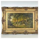 GIOVANNI MILONE (Italian, 19th Century), PAINTING |Sheep in the forest Oil on canvas 18 x 30 in, can