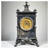 ANSONIA SILVER FINISH MANTEL CLOCK | Heavy, Silvered case with columns and engraved decoration, part