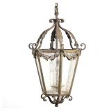 LARGE HANGING LANTERN FIXTURE | French style iron with scrollwork and garland decoration. - h. 29 x 