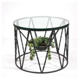 Round Planter Side Table | Wrought iron twisted drum base with jardinere / planter in the center, ha