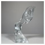 Baccarat Glass Horse | Baccarat crystal glass horse rearing on hind leg, with acid etched mark on bo