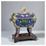 Cloisonné Lidded Censer | Sarcophagus form censer on four legs with overall cloisonne decoration and