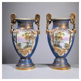 (2pc) PAIR NORITAKE PORCELAIN VASES | Pair of Noritake double-handled porcelain vases decorated with