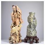 (2pc) CARVED STONE FIGURES | Carved stone Chinese figures including: a fisherman figure, and floral 