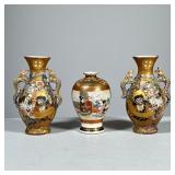 (3pc) MINIATURE SATSUMA VASES | Miniature Japanese Satsuma porcelain vases including a pair of vases