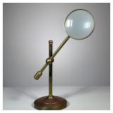 Brass Magnifying Glass | Magnifying glass on brass stand. Adjustable. - h. 10 x w. 12 in