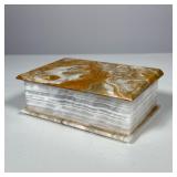 Onyx Stone Box | Variegated onyx stone box with hinged lid. - h. 2 x l. 5.5 x d. 4 in