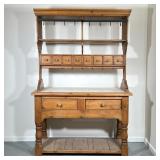 Country Style Marble Top Bakers Rack | Bakers table with hutch top with hanging hardware, drawers, a