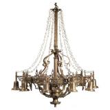 FEDERAL ELECTRIFIED 10-LITE BRONZE CHANDELIER | Scrollwork frame suspending strands of cut crystal a
