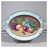 Signed 19th Century Oval Dish | Still life on small porcelain platter with signature of JT Mann lowe