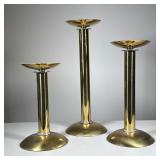 (3pc) Karl Springer Brass Candle Holders | Large and heavy mid century modern polished brass candle 