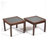 Pair Mid Century Side Tables | Mid century modern faux slate top low tables / end tables. - h. 17.5 