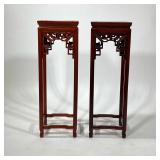 Pair Mid-Century Side Tables | Pair of carved wood plant stands / pedestal display tables. - h. 36 x