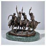 Horses & Cowboys Bronze | After Frederic Remington, showing four cowboys with guns charging. Affixed