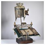 Bronze & Wood Torah Sculpture | An unusual bronze Torah sculpture attached to a wood stand, no appar