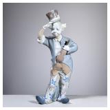 LLadro Clown | Clown with violin and top hat in shades of gray, taupe and blue. Marked on the bottom