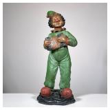 “CONTI” BRONZE CLOWN SCULPTURE, ACCORDION PLAYER | Signed “Conti” on the base, red and green painted