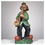 “CONTI” BRONZE CLOWN SCULPTURE, SAXOPHONE PLAYER | Signed “Conti” on the base, red and green painted