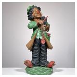“CONTI” BRONZE CLOWN SCULPTURE, VIOLIN PLAYER | Painted bronze figure of a clown musician, signed on
