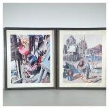 (2pc) Yves B. Martin Lithographs | Chef’s Salad, ed. 793/1000. From NYC to LA and Back, ed. 893/1000