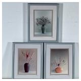 (3pc) SIGNED FLORAL PRINTS | Signed and numbered floral still life’s in grey frames; 6.5 x 4.5 in. s