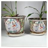 (2pc) Chinese Planters | Matching designs, of different size. - h. 10.25 x dia. 12.25 in (largest)