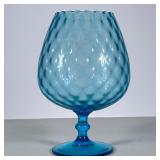 Blown Blue Glass | Hand blown rippled blue glass vase / compote. - h. 9.5 x l. 4 in (Dia. of opening