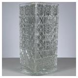 Large Brilliant Cut Crystal Vase | Square for, heavy cut crystal vase with florals around the rim an
