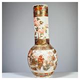 Large Satsuma Vase | Japanese Satsuma vase with flowers, figures, and gilt highlights. - h. 17.5 x d