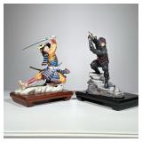 (2pc) Ninja & Samurai Figures | Fine porcelain statues issued by the Franklin Mint. Marked on bottom