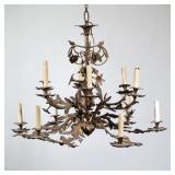 ANTIQUE ELECTRIFIED 2-TIER CHANDELIER | Twelve arm flowering branch-form chandelier. - h. 24 x dia. 