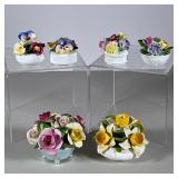 (6pc) Porcelain Flower Baskets | Fine porcelain floral arrangements, with pieces marked Floral Bone 