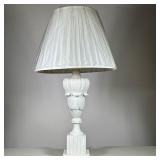 Carved Marble Table Lamp | White marble urn-form table lamp with a pleated shade. - . 32 x dia. 17 i