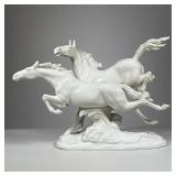 German Porcelain Horses Figure | Hutschenreuther porcelain group of white running horses, "In Freihe