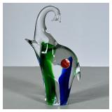 Murano Glass Elephant | Blue and green art glass elephant figure with red Murano label. - h. 6 1/4 i