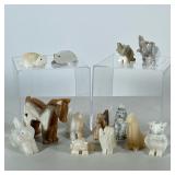 (13pc) CARVED SPECIMEN ANIMALS | Mixed lot of carved stone specimen animals, appearing to be onyx an