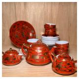 (21pc) RED & GILT CHINESE TEA SET | Red & gilt decorated Chinese porcelain tea set including: 6 smal