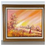 WELLER OIL PAINTING | Woman in meadow Impressionistic landscape painting Oil on canvas 16 x 20 in., 